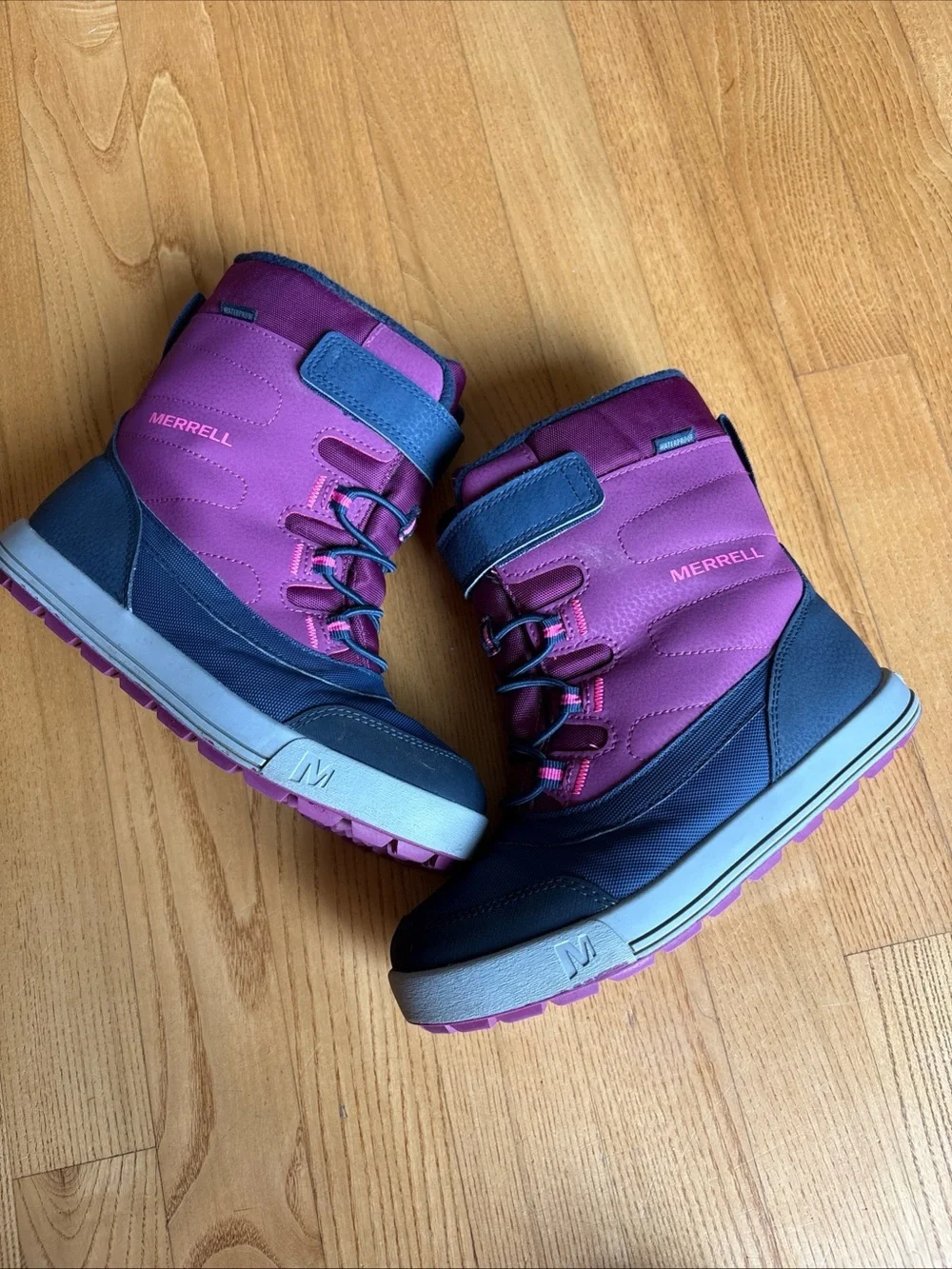 Merrell Snow Storm Waterproof Boots Berry Navy Purple Blue Youth Kids Girls Sz 2